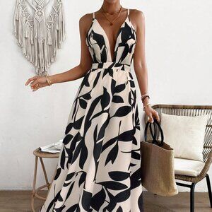 Multicolor Sexy Women's Spaghetti Strap Backless Allover Printed Beach Dress